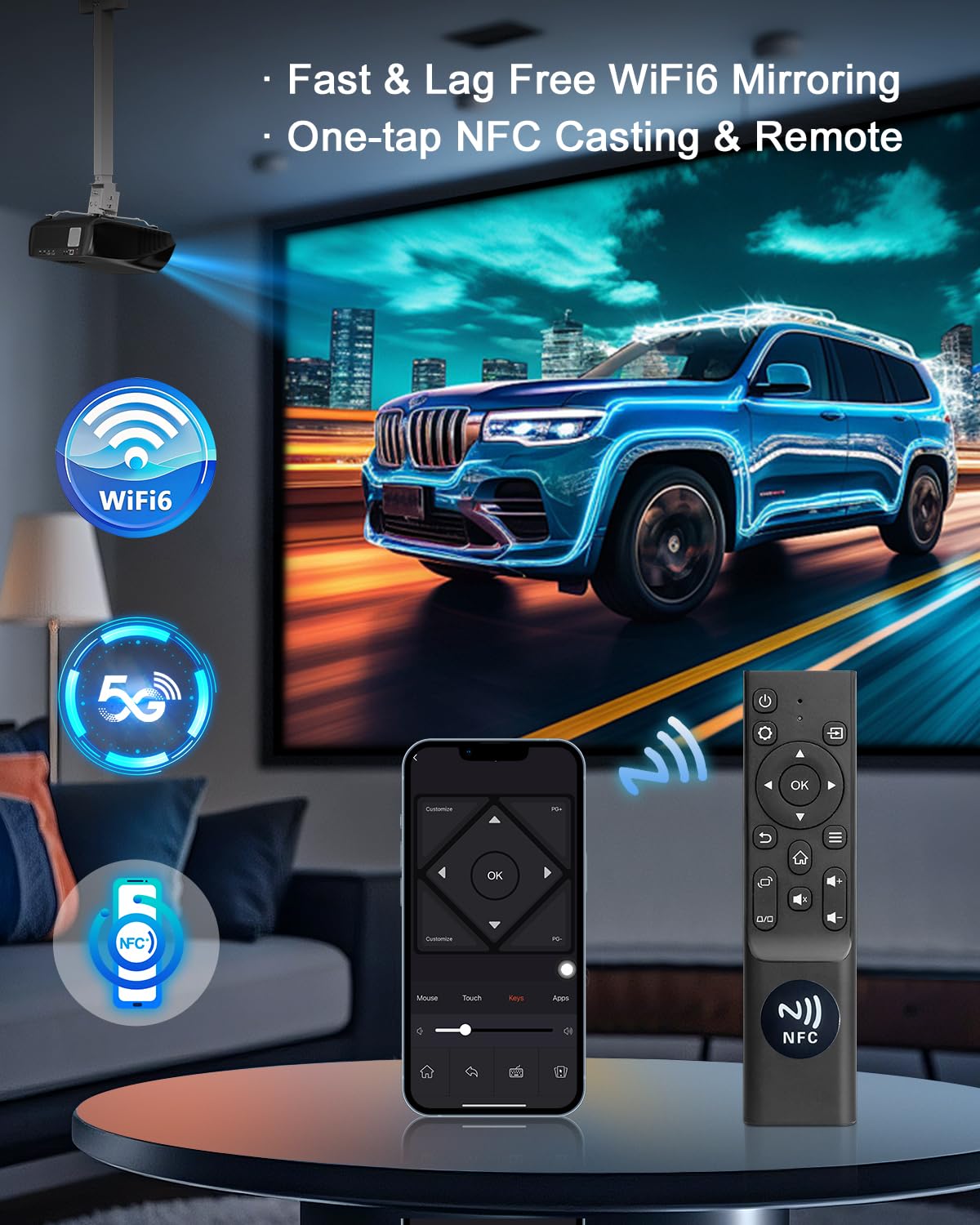 Amazon.com: Ultra Bright 1800ANSI Lumens Smart Projector, NFC